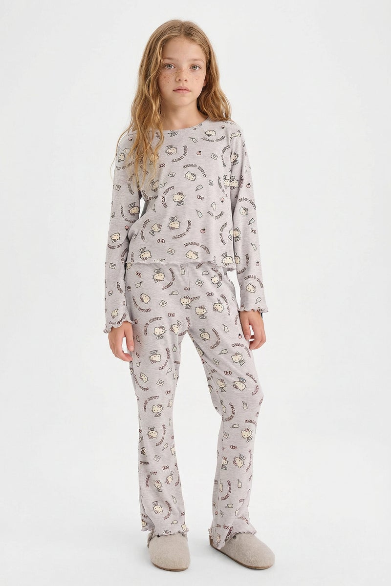 DeFacto Grey Girl Girl Hello Kitty Ribbed Camisole 2 Piece Pajama Set Casual - Image 2